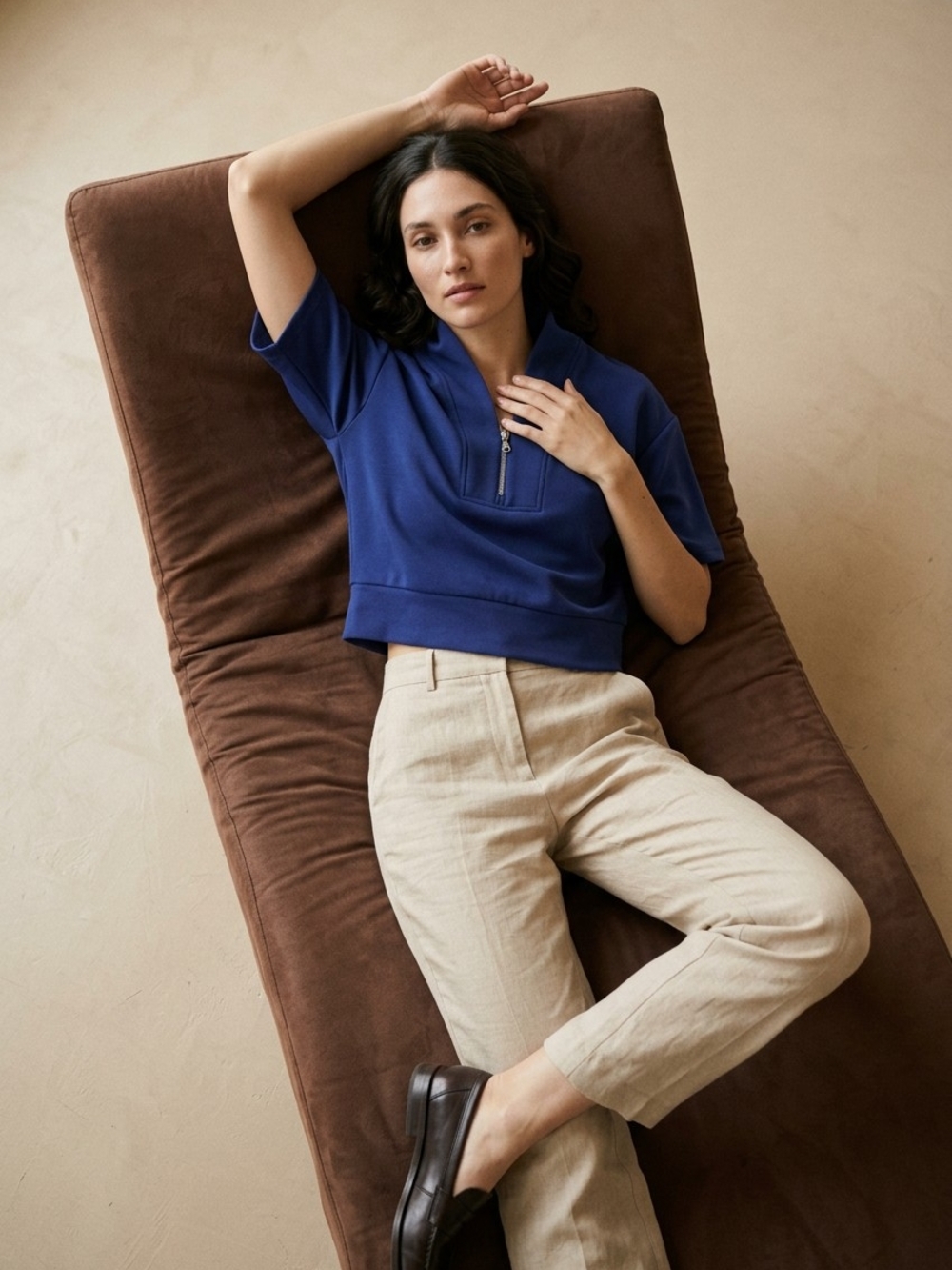 Bailey 44 Royal Blue Half-Zip Cropped Top